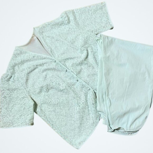 Vintage Vanity Fair Tricot Nylon 1960's Lace Lounge Set Pajamas Seafoam Medium - Picture 10 of 10